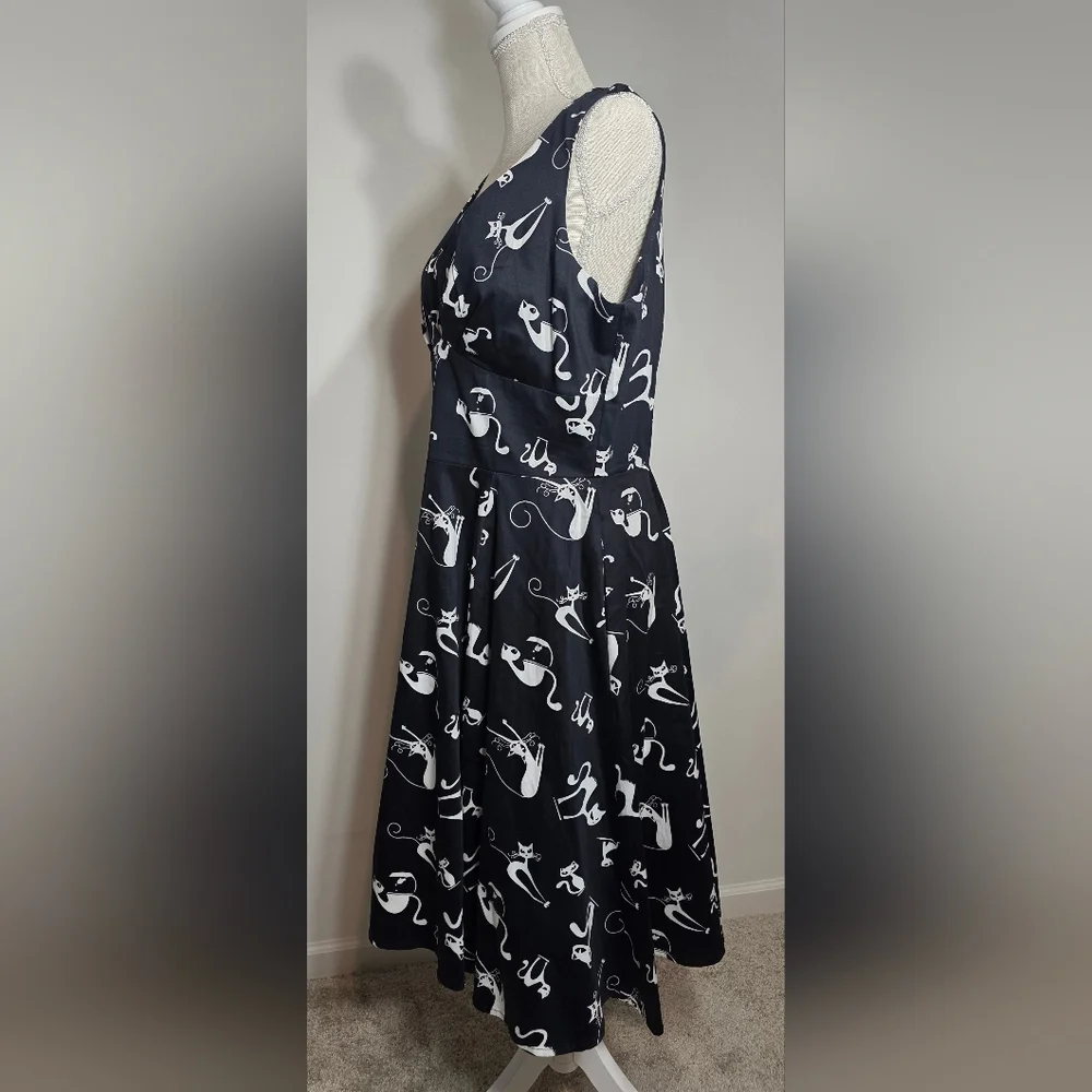 Eva Rose Like New Elegant Black and White Cat Print Dress, Size XL - Picture 7 of 13